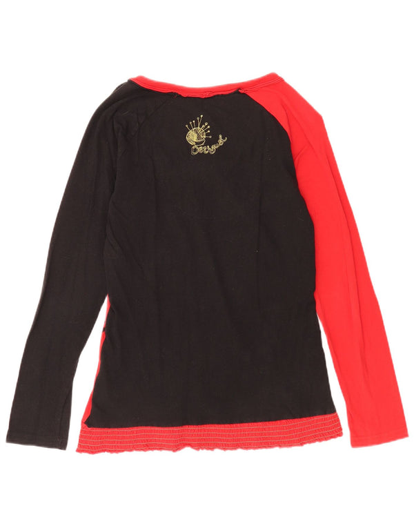 Desigual Donna Graphic Top Manica Lunga UK 12 Medio Rosso Floreale