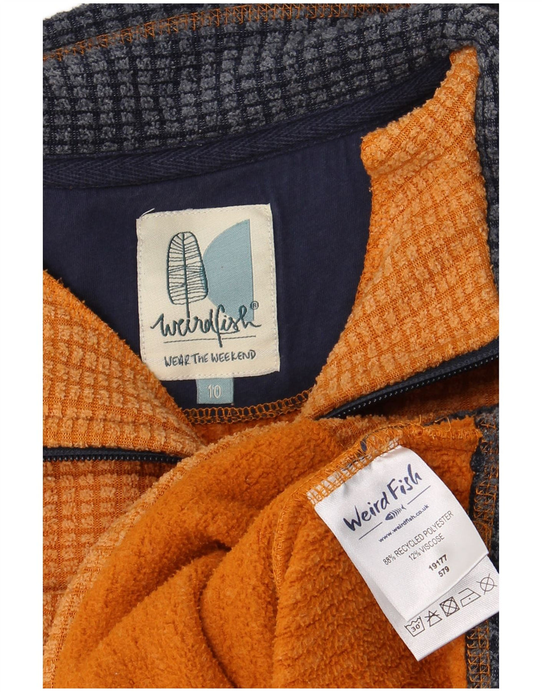 WEIRD FISH Maglione in pile oversize da donna con collo e zip UK 10 piccolo arancione