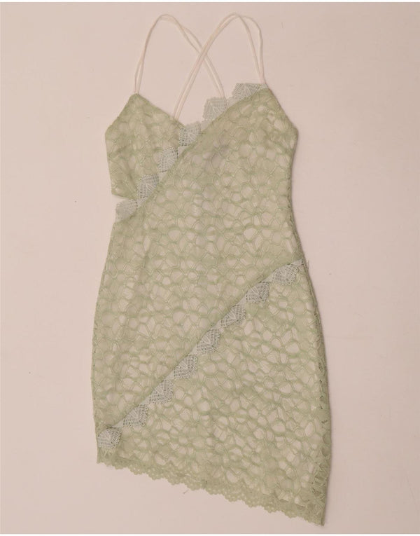 Topshop Abito da donna asimmetrico in pizzo con scollo all'americana UK 10 Piccolo verde geometrico