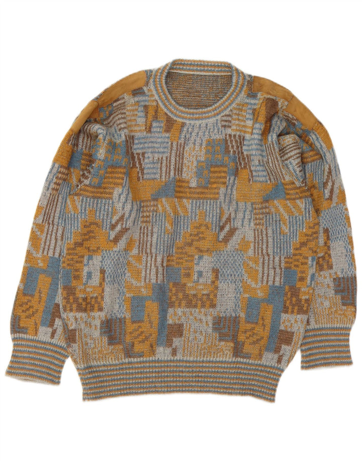 Maglione maglione girocollo da uomo vintage grande motivo geometrico multicolore
