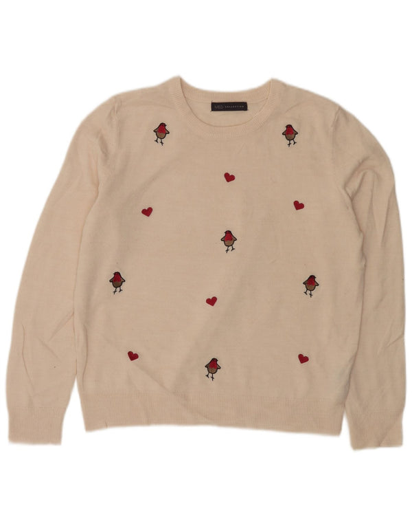 Maglione maglione girocollo da donna Marks & Spencer UK 14 medio bianco