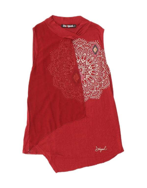 Desigual Donna Camicetta Senza Spalline Top UK 16 Grande Rosso Floreale