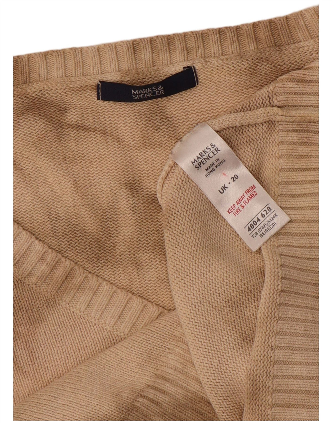 Maglione con scollo a V grafico da donna Marks & Spencer UK 20 2XL Cotone beige