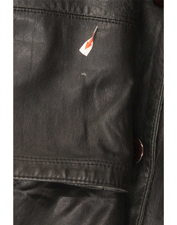 Cappotto vintage in pelle da donna con cappuccio IT 48 XL Nero