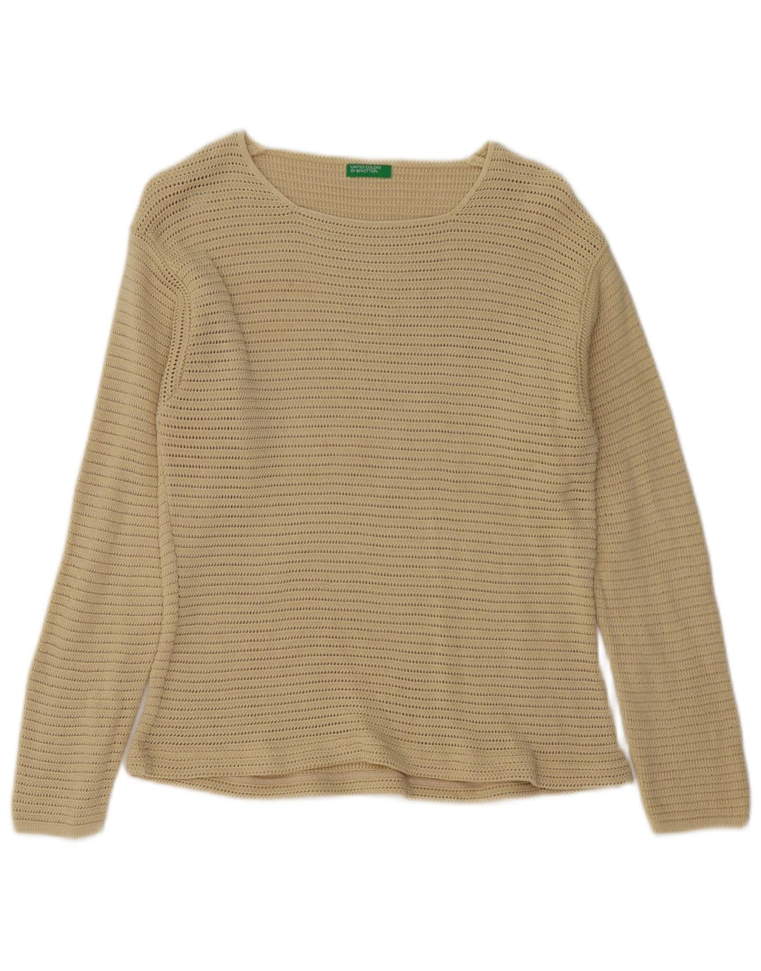 BENETTON Maglione da donna con scollo a barca all'uncinetto UK 12 Cotone beige medio