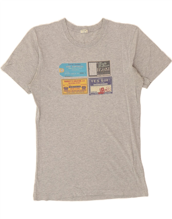 PAUL SMITH Womens Graphic T-Shirt Top UK 14 Medium Grey Cotton Vintage Paul Smith and Second-Hand Paul Smith from Messina Hembry 