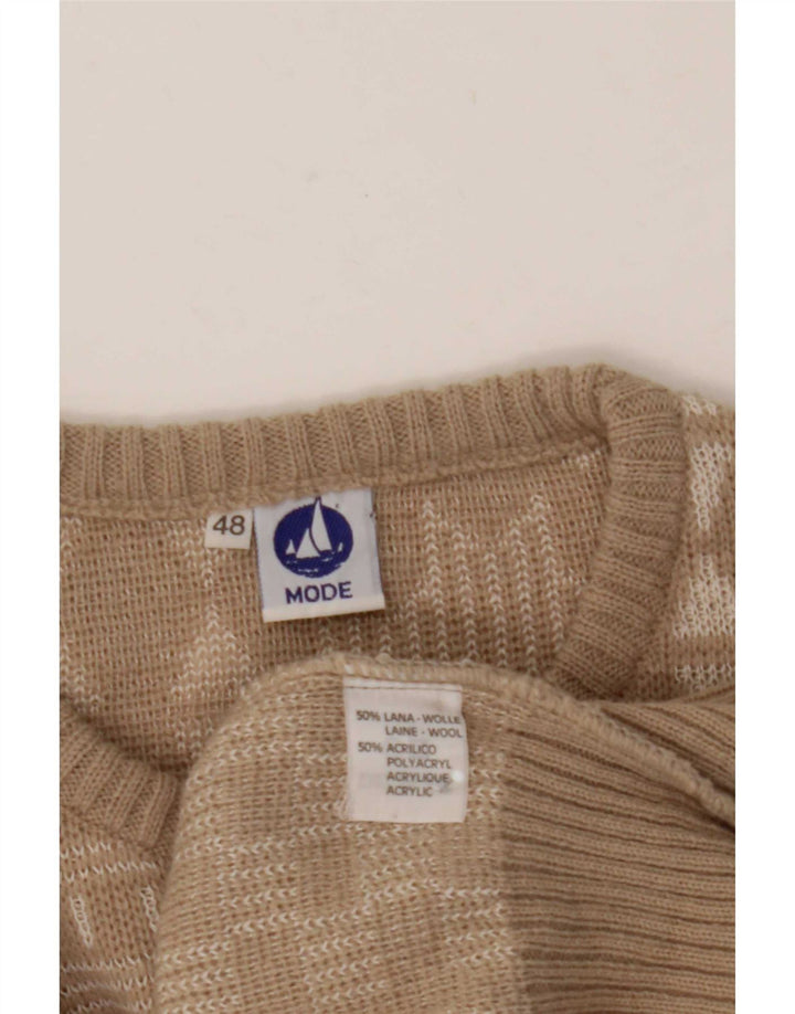 Maglione girocollo da uomo vintage IT 48 Lana patchwork beige medio