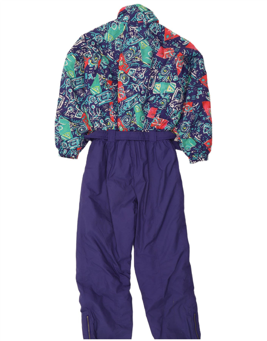 Tuta da sci da donna vintage UK 16 grande poliammide geometrica viola