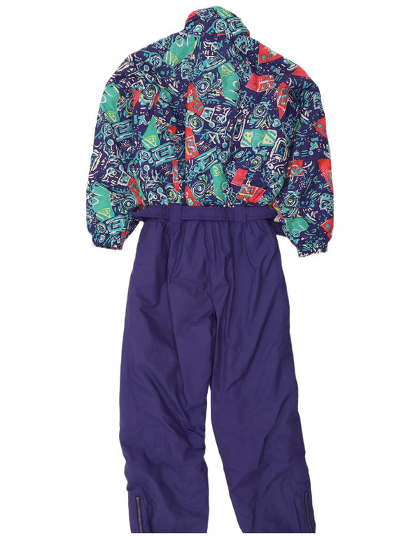 Tuta da sci da donna vintage UK 16 grande poliammide geometrica viola