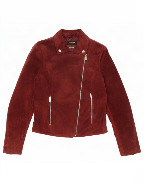 Giacca da motociclista in pelle scamosciata da donna Stradivarius UK 10 piccola in pelle marrone