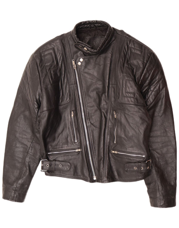 Giacca da motociclista in pelle vintage da uomo UK 44 2XL Nera