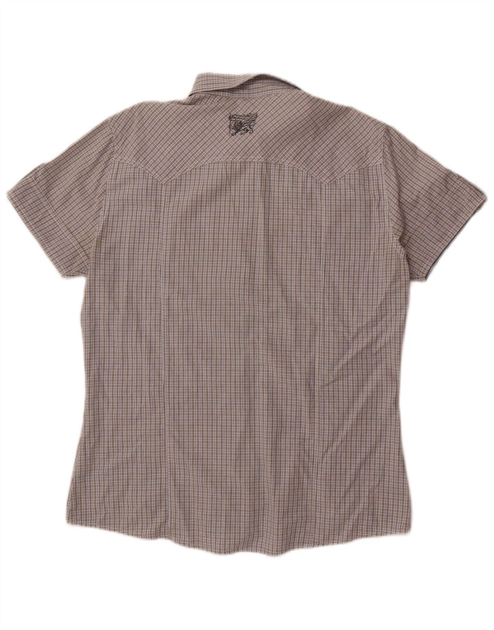 PEPE Jeans Camicia militare a maniche corte da uomo XL in cotone a quadri grigio