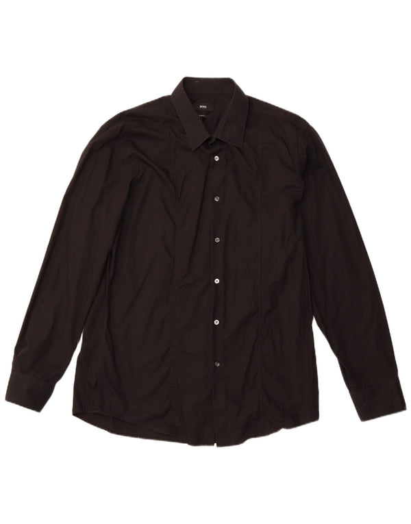 Camicia slim fit da uomo HUGO BOSS taglia 44 17 1/2 XL cotone nero