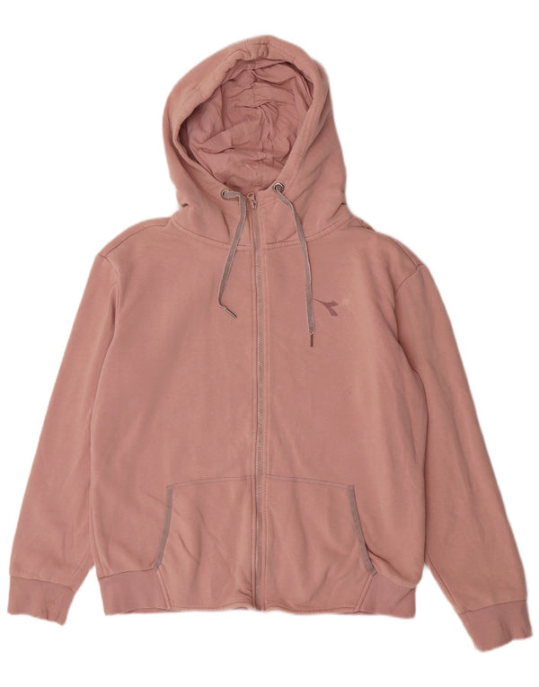Felpa con cappuccio e zip da donna Diadora UK 16 grande cotone rosa
