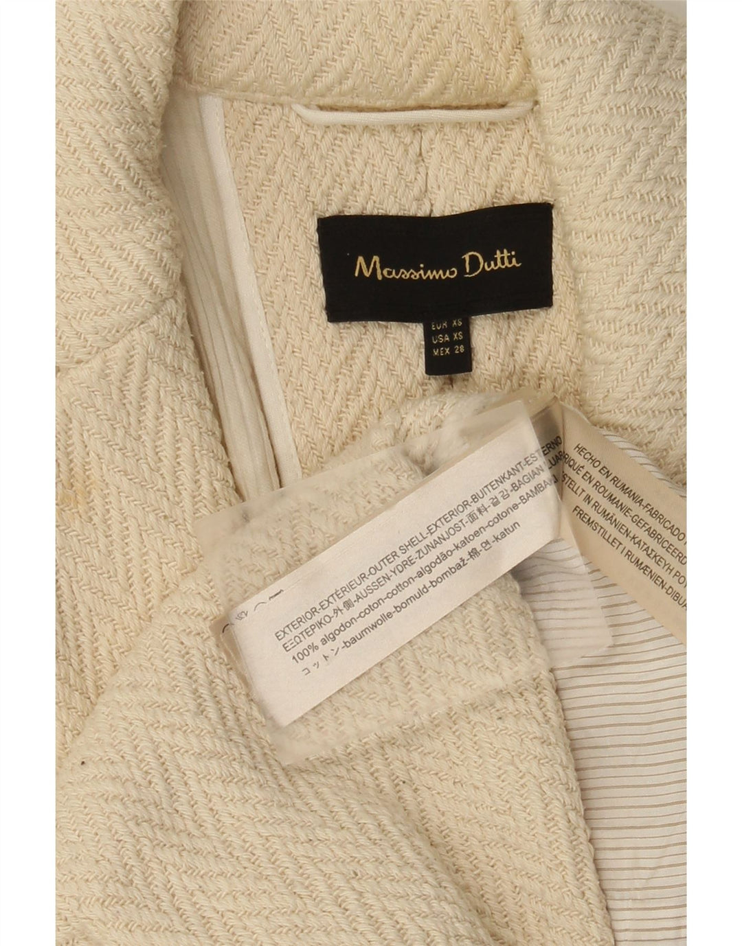 Soprabito aperto da donna con maniche a 3/4 di Massimo Dutti UK 6 XS bianco sporco a spina di pesce