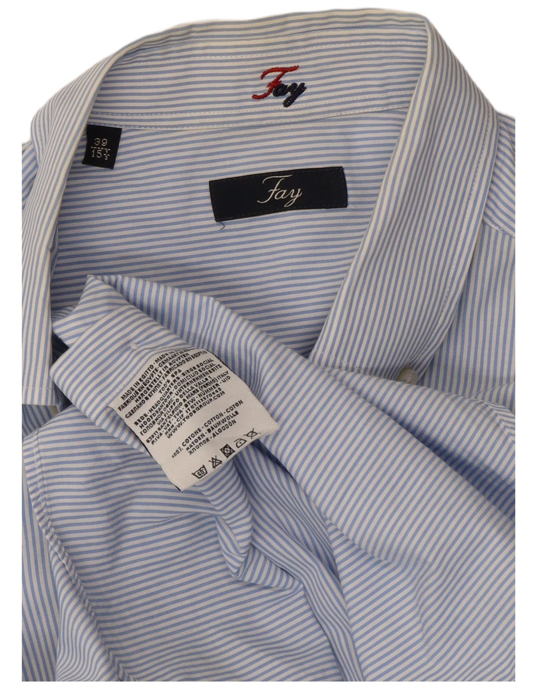 Camicia da uomo Fay taglia 39 15 1/2 cotone a righe blu medio