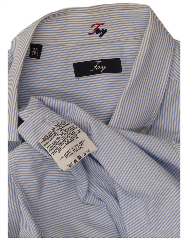 Camicia da uomo Fay taglia 39 15 1/2 cotone a righe blu medio