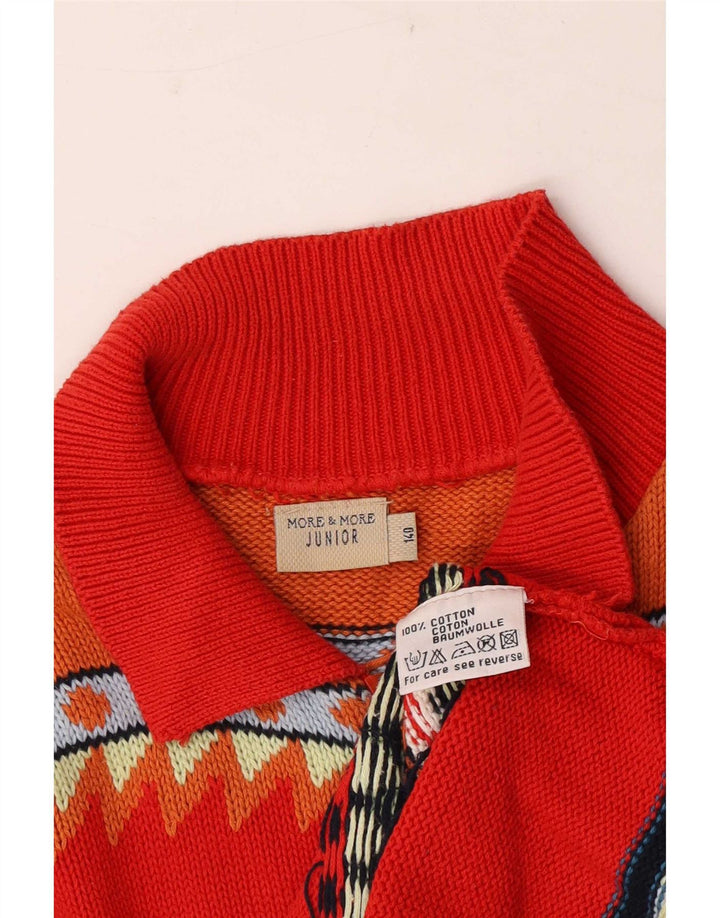 MORE & Maglione cardigan per ragazzi 9-10 anni in cotone geometrico rosso