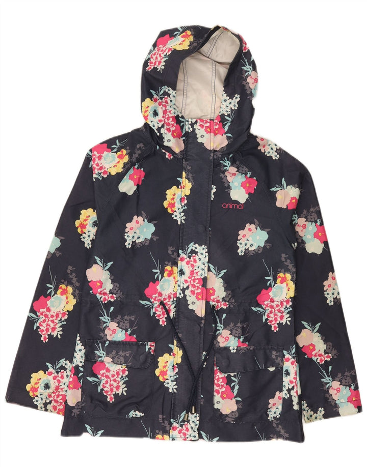 Giacca antipioggia con cappuccio da donna Animal UK 8 Small Poliestere floreale blu navy