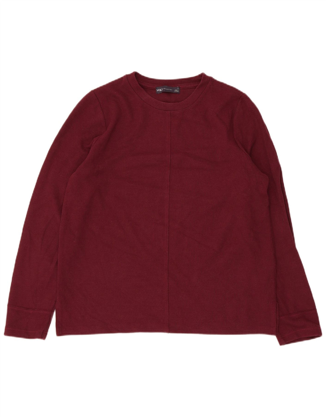 Marks & Spencer Top da donna a maniche lunghe UK 12 Cotone bordeaux medio