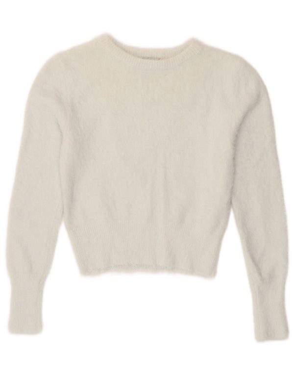 Maglione corto con scollo a barca da donna Zara UK 12 nylon bianco medio