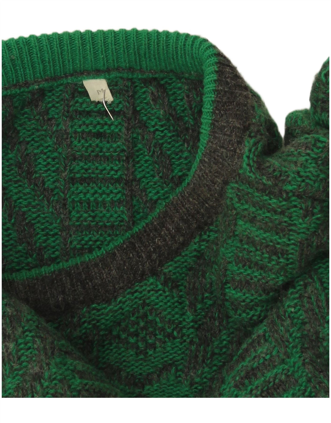 Maglione maglione girocollo da uomo vintage verde medio geometrico