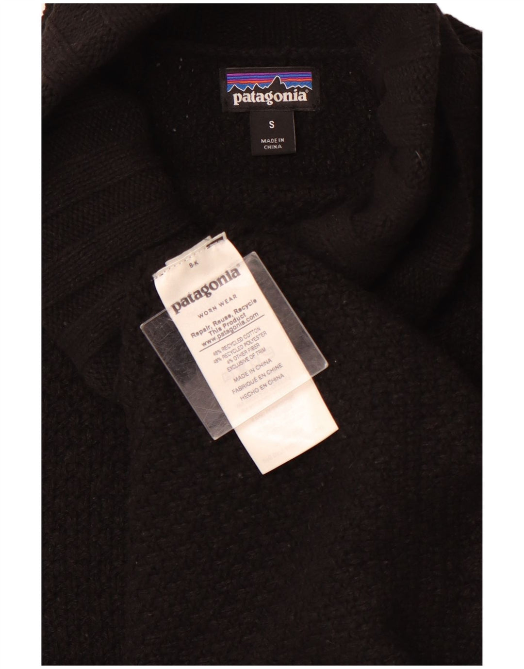 PATAGONIA Maglione oversize da donna con collo alto e collo alto UK 10 Piccolo Nero