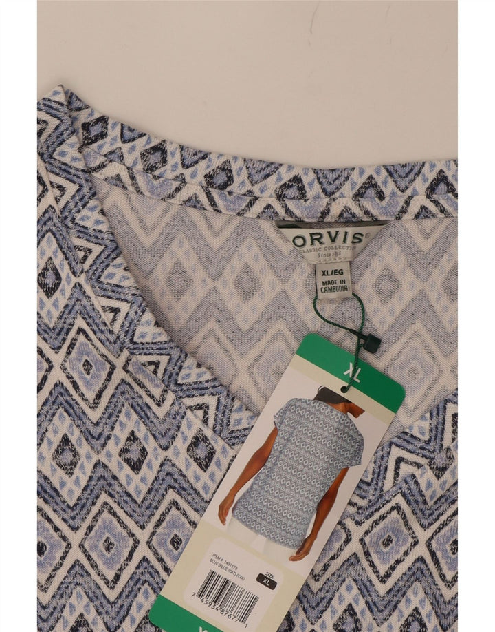 ORVIS Womens T-Shirt Top UK 18 XL Blue Argyle/Diamond Polyester Vintage Orvis and Second-Hand Orvis from Messina Hembry 