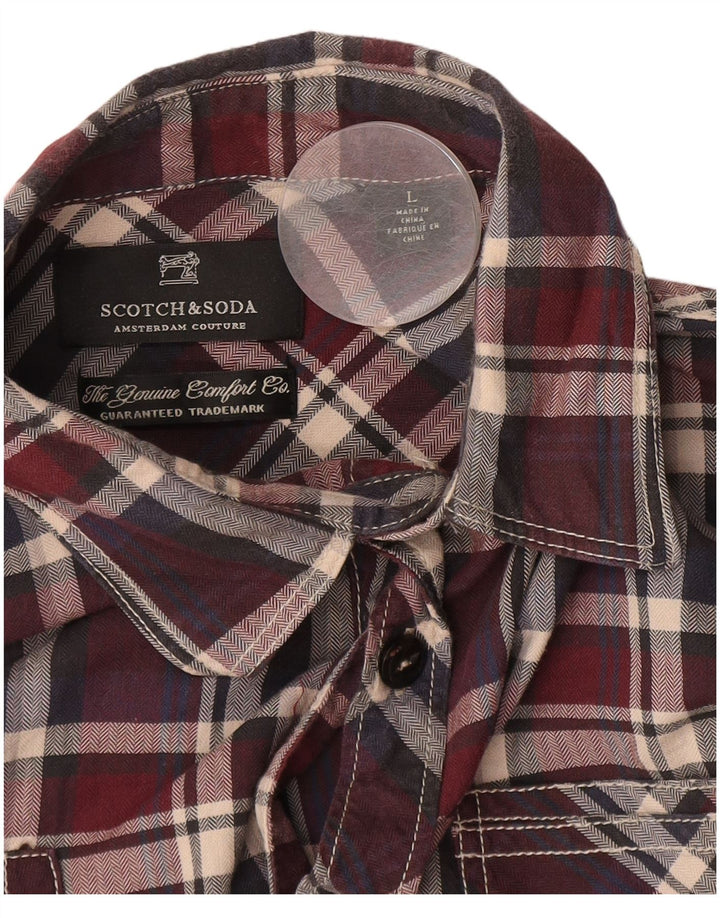 SCOTCH & SODA Camicia in flanella da uomo a quadri bordeaux grandi