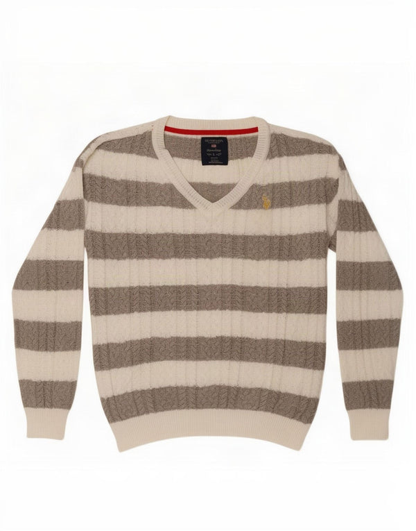 Polo Assn. degli Stati Uniti Maglione da donna con scollo a V UK 16 a righe bianche grandi