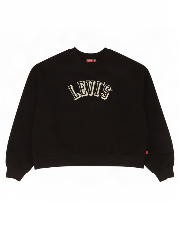 Levi's Donna Crop Graphic Felpa Maglione UK 16 Grande Cotone Nero