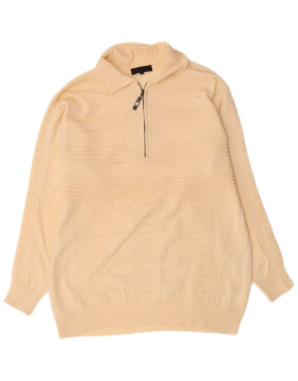 Maglione vintage da uomo con collo alto IT 50 gessato beige medio