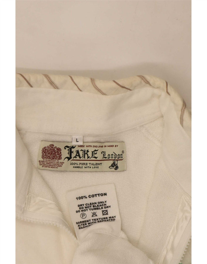 Giacca da tuta con grafica vintage da donna UK 16 grande cotone bianco