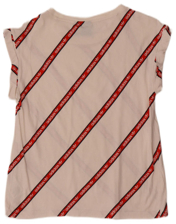 T-shirt grafica da donna Adidas Top UK 8 piccola in cotone a righe bianche