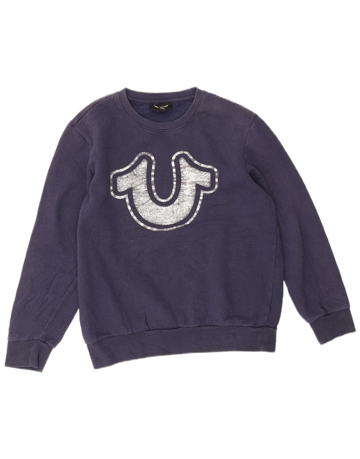 Felpa grafica da uomo True Religion, maglione medio, cotone blu navy
