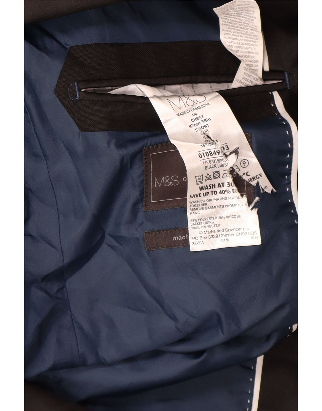 Giacca blazer a 1 bottone Marks & Spencer da uomo UK 38 poliestere nero medio