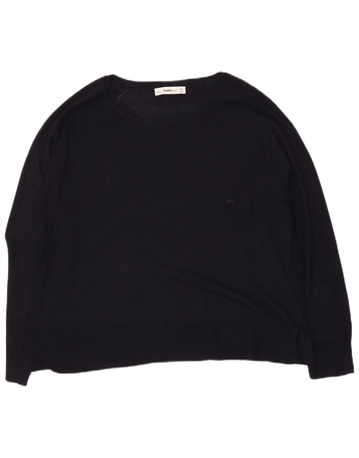 Maglione ZARA da donna con scollo a barca UK 16 grande viscosa nera