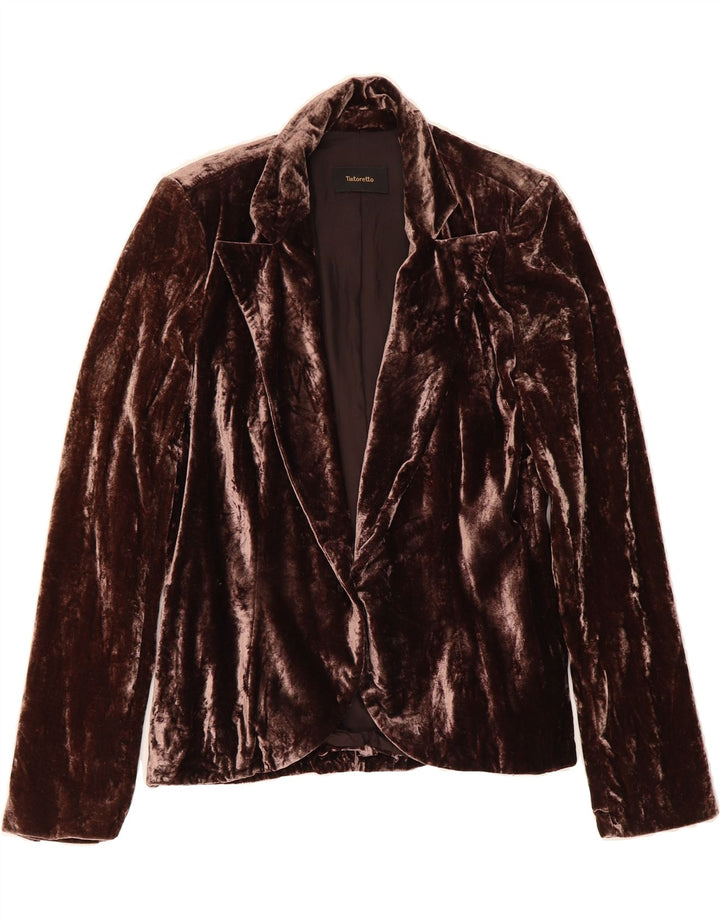 TINTORETTO Womens Velvet 1 Button Blazer Jacket UK 14 Medium Brown Vintage Tintoretto and Second-Hand Tintoretto from Messina Hembry 