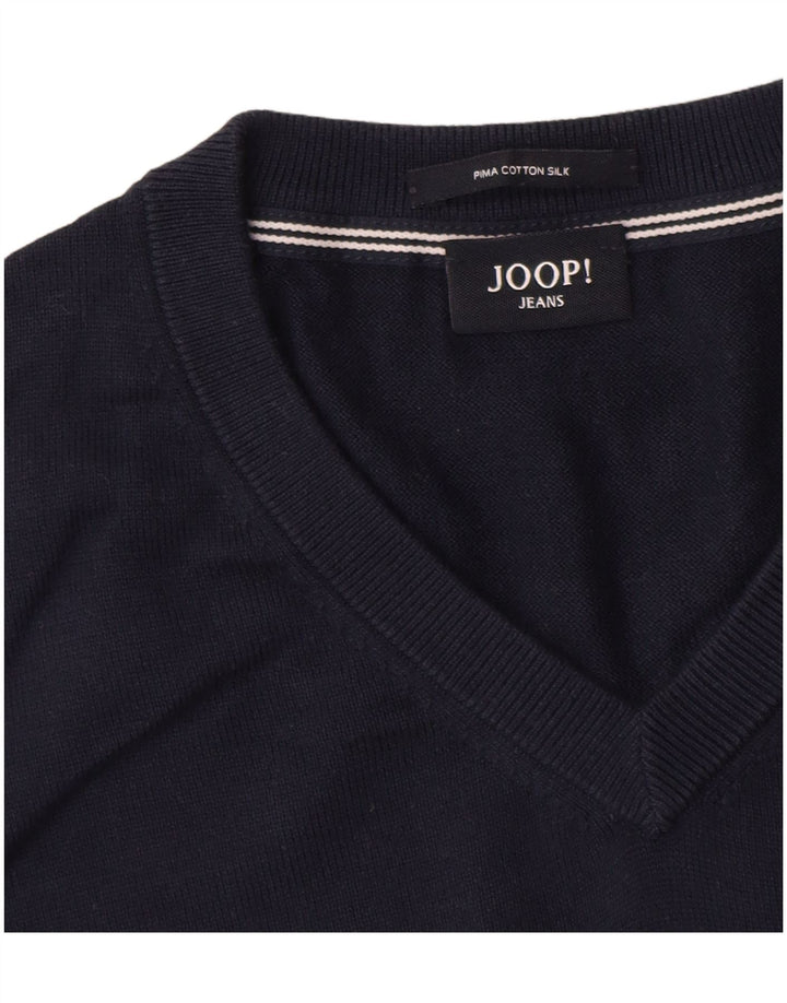 Joop Maglione da uomo con scollo a V grande in cotone blu navy