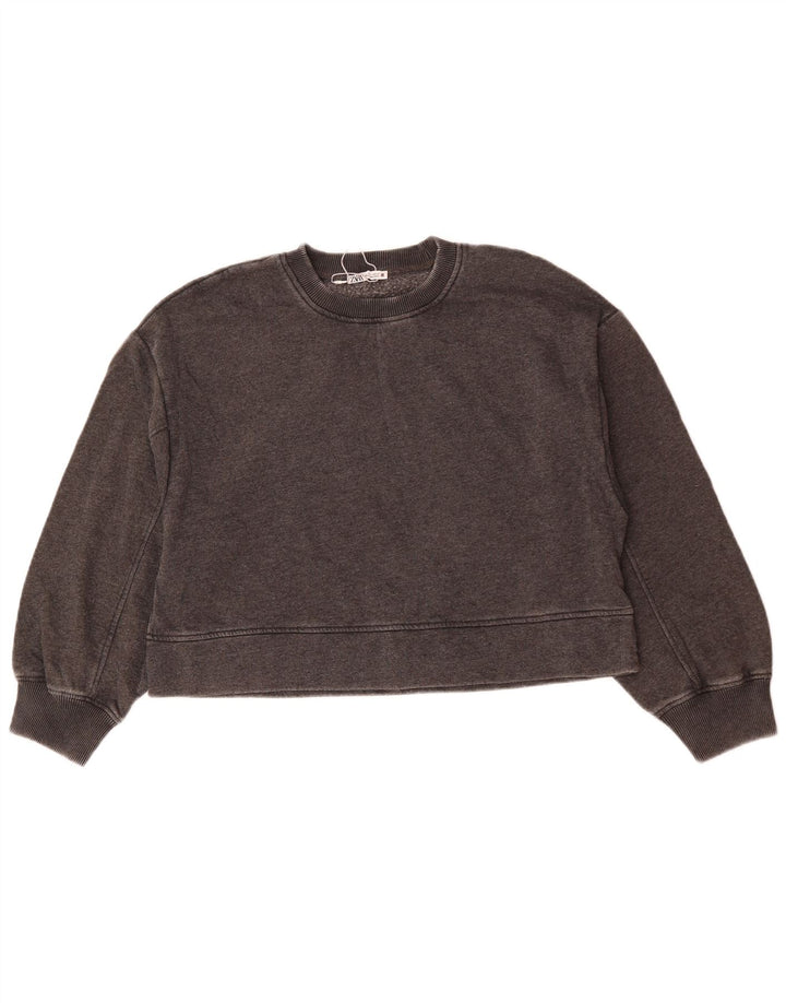 Felpa corta oversize da donna Zara UK 10 piccola in cotone grigio