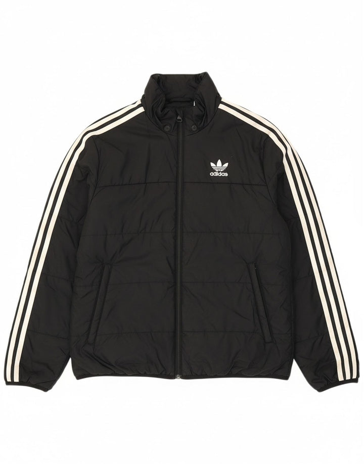ADIDAS Boys Graphic Padded Jacket 13-14 Years Black Polyester
