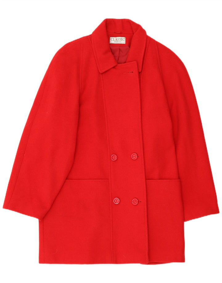 CLASSIC Womens Double Breasted Coat UK 14 Medium Red Wool Classic