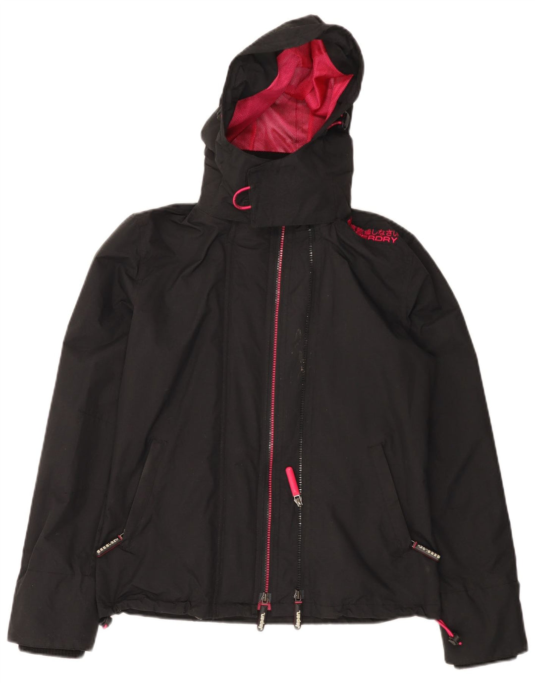 Giacca antipioggia da donna con cappuccio Superdry Windcheater UK 10 Small nylon nero