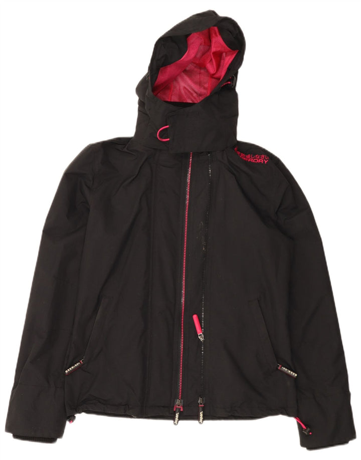 Giacca antipioggia da donna con cappuccio Superdry Windcheater UK 10 Small nylon nero
