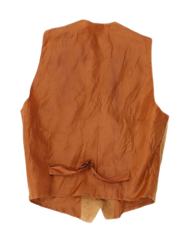 Gilet vintage da uomo in pelle scamosciata piccolo in pelle marrone