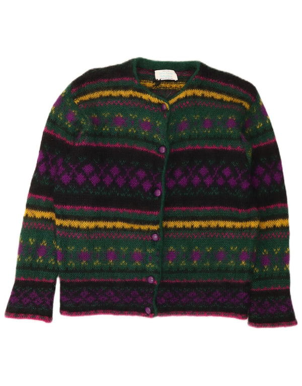 Maglione cardigan da donna Benetton IT 46 Large multicolore Fair Isle Mohair