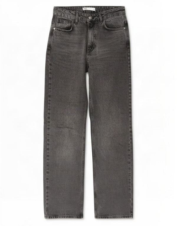 Jeans dritti a vita alta da donna Zara EU 38 Small W28 L32 Grigio