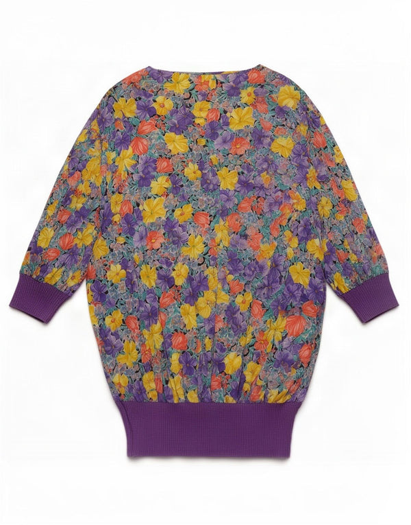 Top camicetta da donna vintage UK 16 grande floreale multicolore