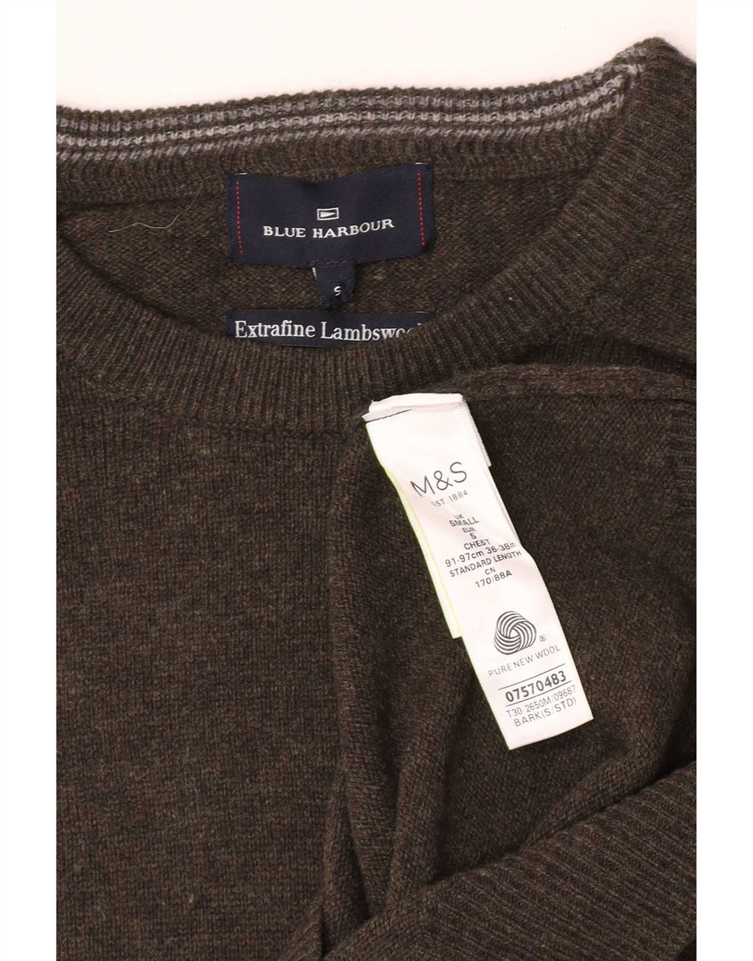 Maglione maglione girocollo da uomo Marks & Spencer piccolo lana d'agnello screziata verde