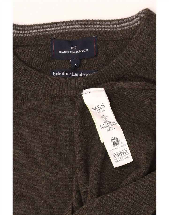 Maglione maglione girocollo da uomo Marks & Spencer piccolo lana d'agnello screziata verde